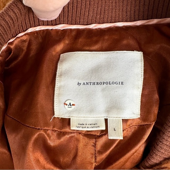 Anthropologie Rust Faux Fur Bomber/Teddy Jacket w/White Embroidery Sz L - Picture 4 of 7